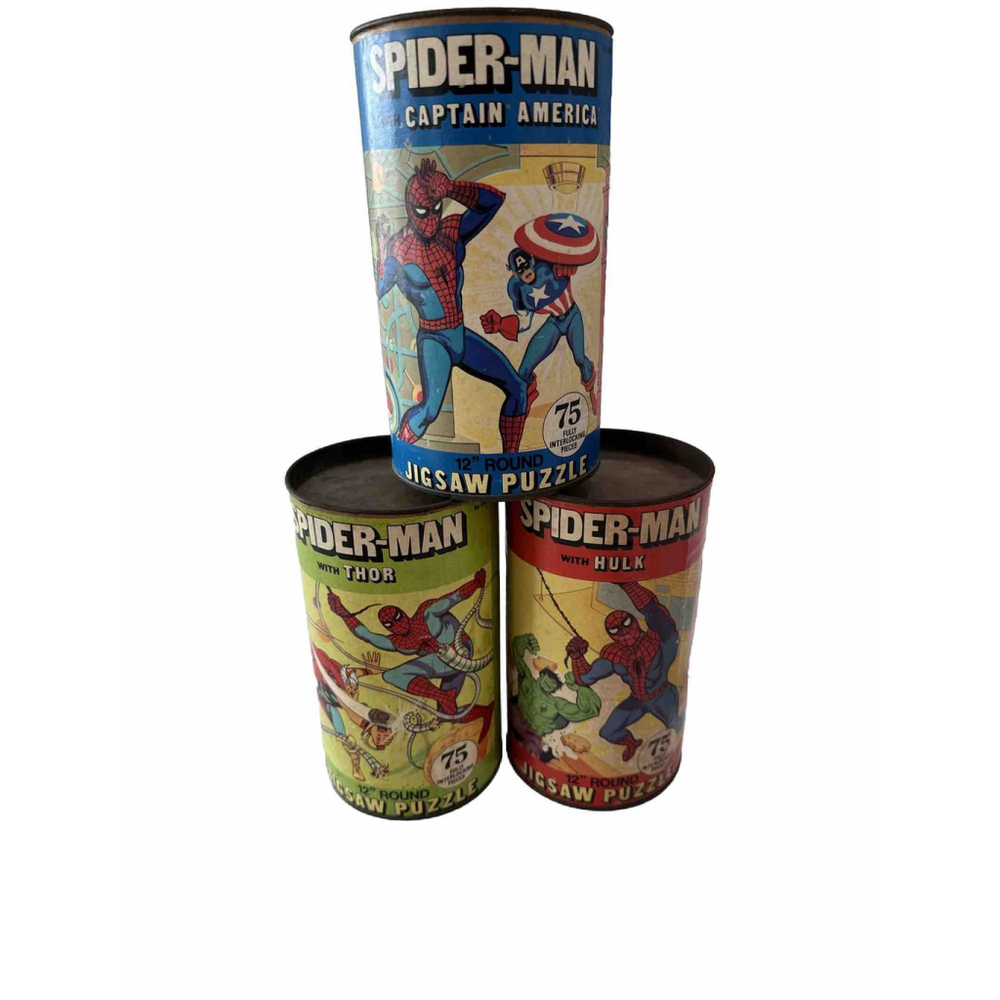 3 Marvel Spiderman W/ Thor, Captain America & Hulk 1974 Marvel Jigsaw Puzzle
